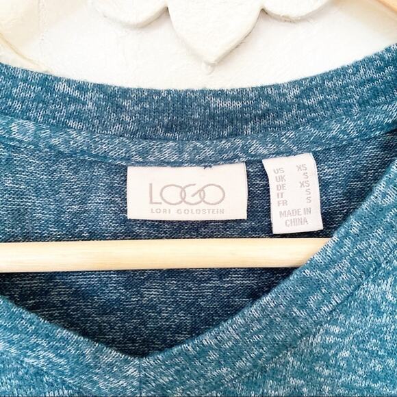 LOGO by Lori Goldstein teal lace hem blouse sz XS - Picture 3 of 6